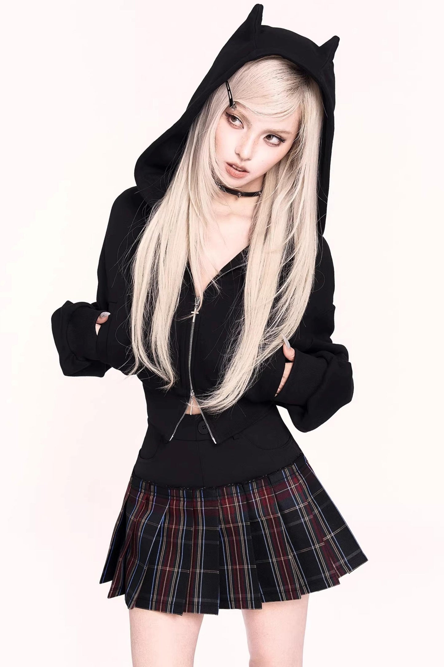 Pleated Faux Two-Piece Skirt