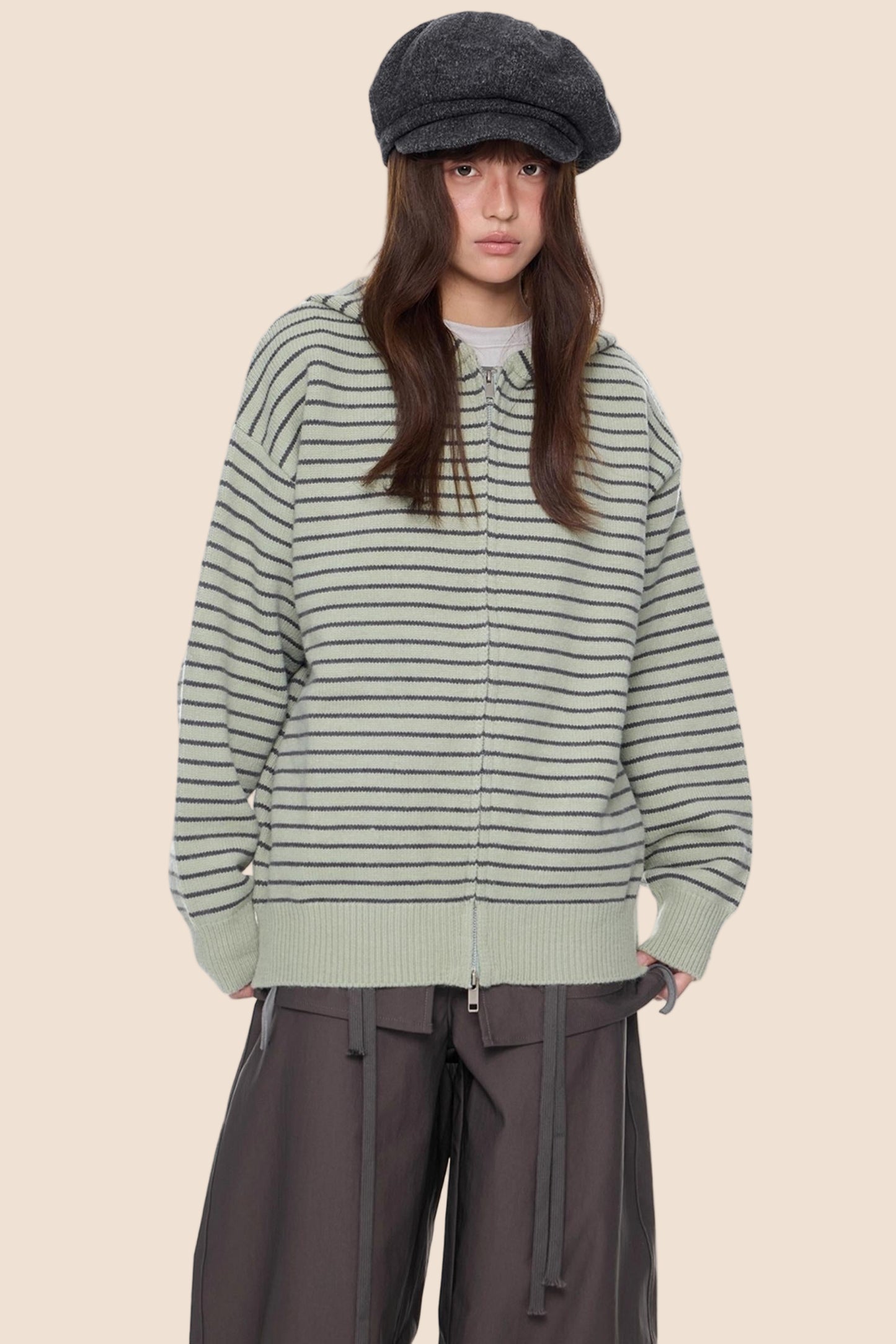 Color-Block Striped Knit Cardigan