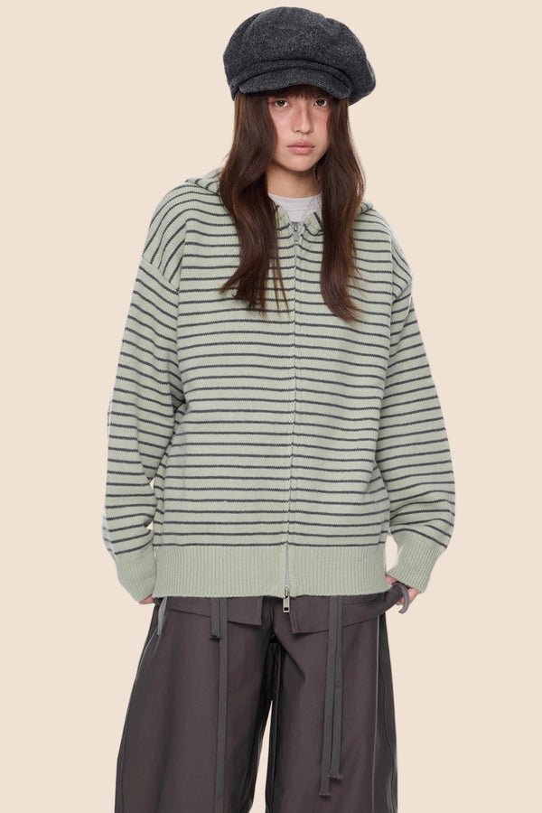 Color-Block Striped Knit Cardigan