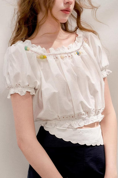 Beaded Boho Cotton Blouse