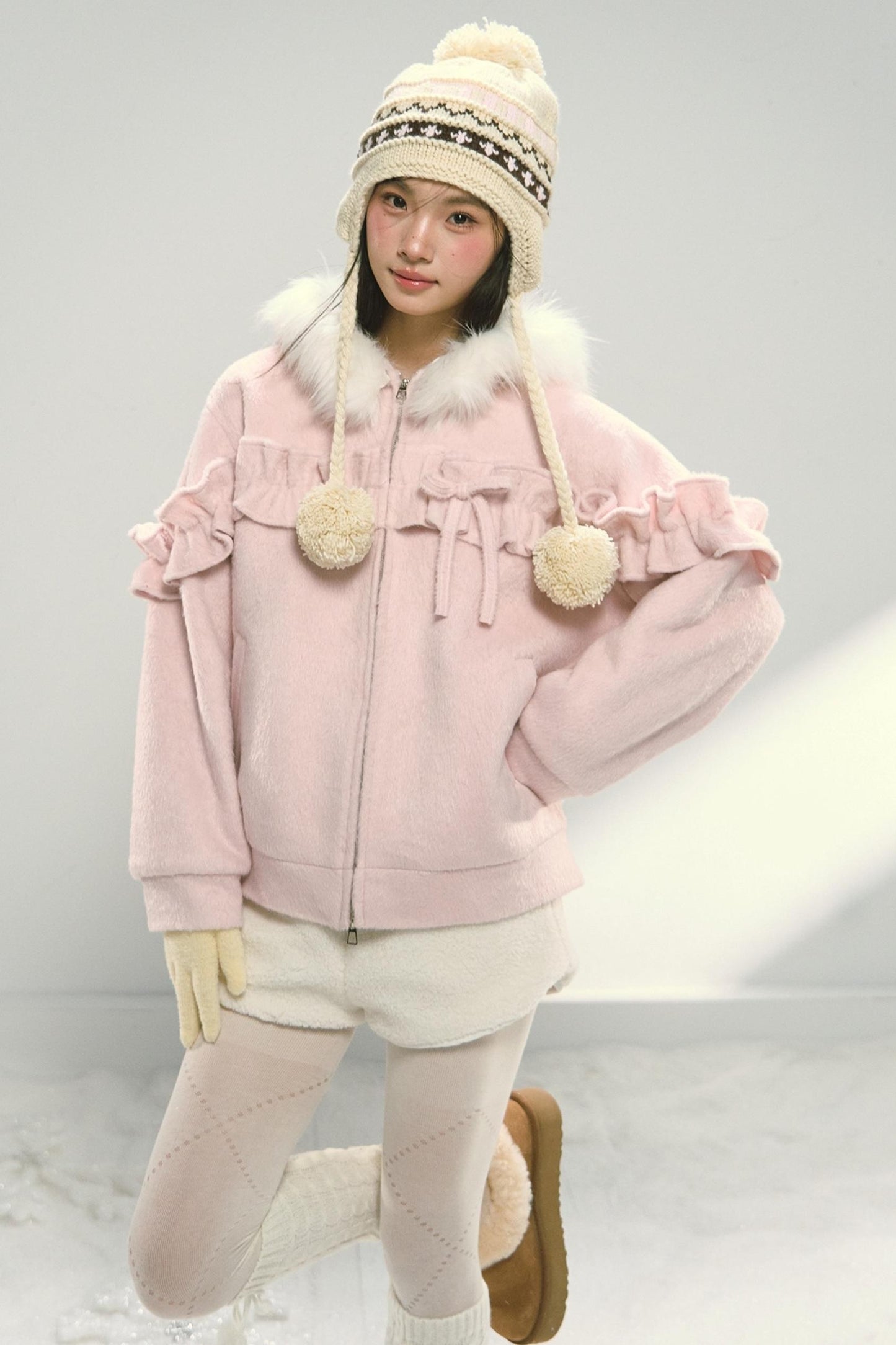 White Fur Elasticated Waist Shorts