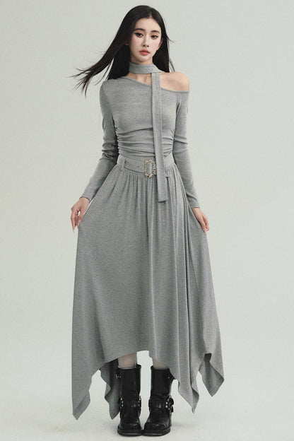 Pure Lust Knit Slanted Shoulder Dress