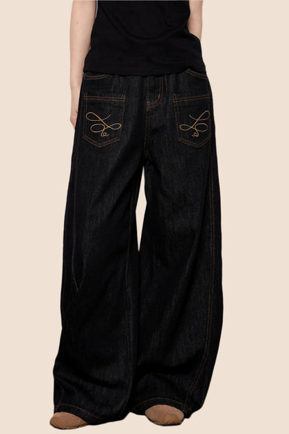 Casual Cow Color Embroidered Jeans