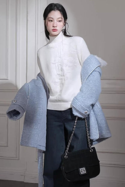 Milky White Floral Wool Sweater