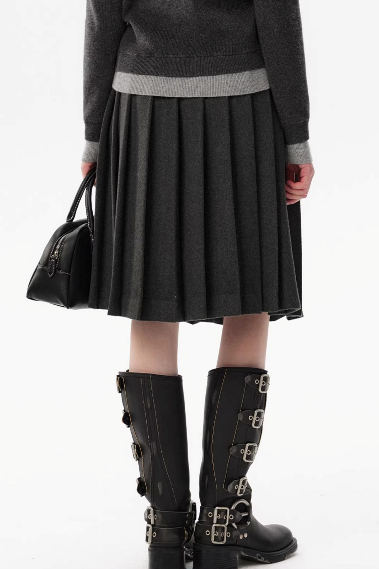 Gray Wool Pleated Skirt