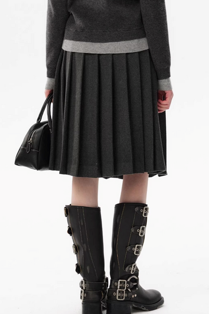 Gray Wool Pleated Skirt