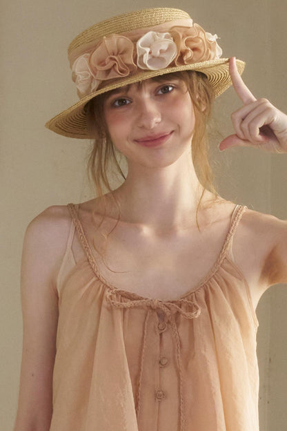 Vintage Flower Woven Raffia Sun Hat