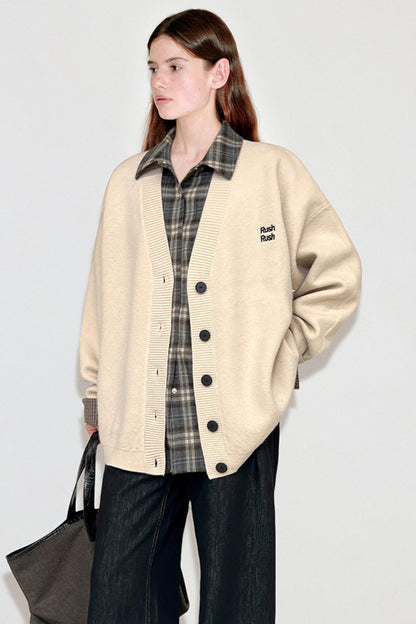 Color-Blocking Embroidered Knitted Cardigan