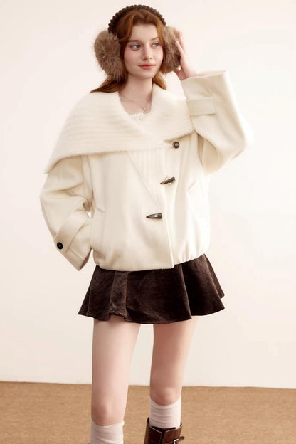 Woolen Short Shawl Collar Coat