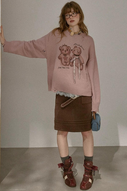 Layering Wave Lace Leather Skirt