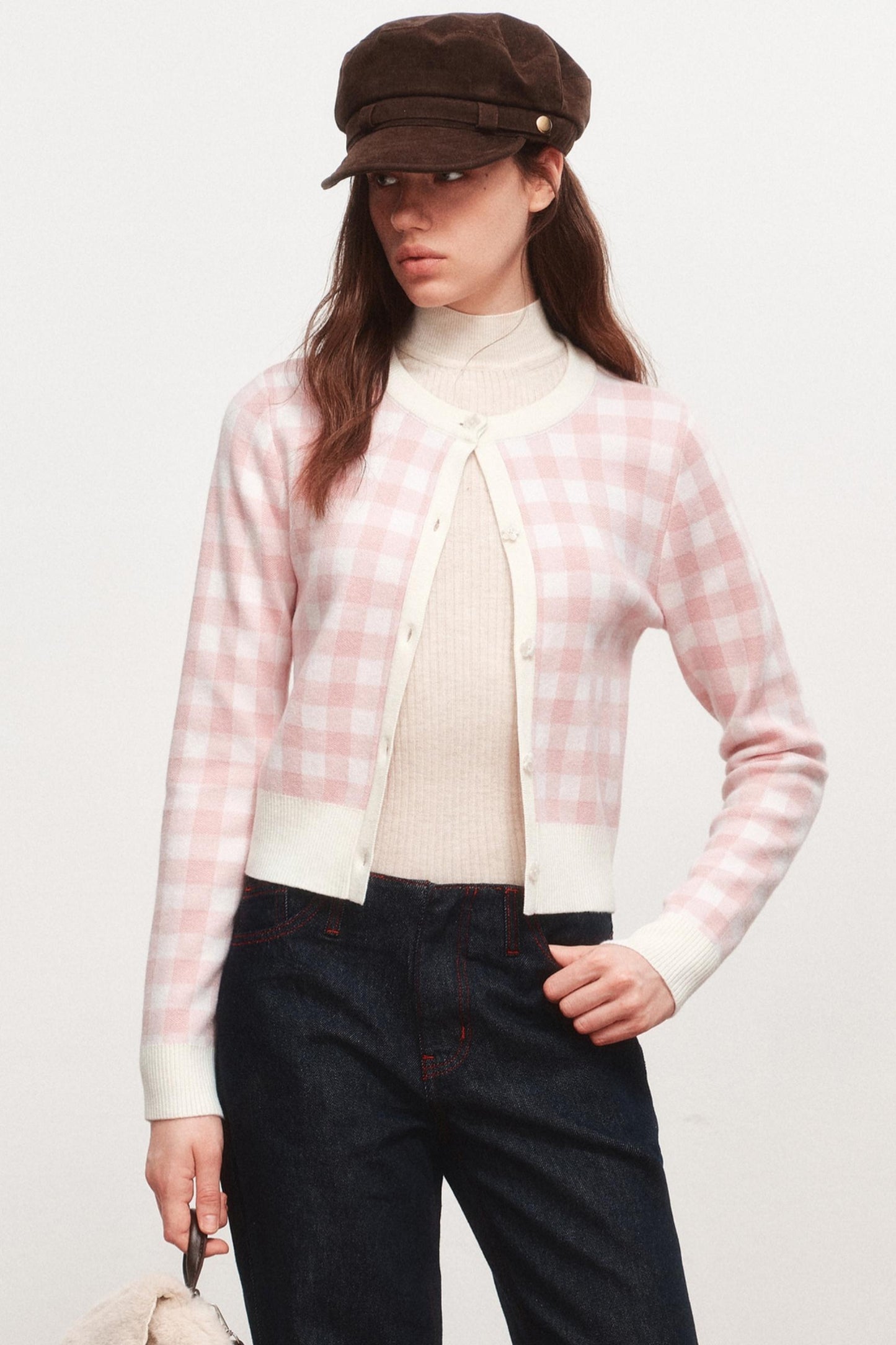 Cardigan en maille à carreaux