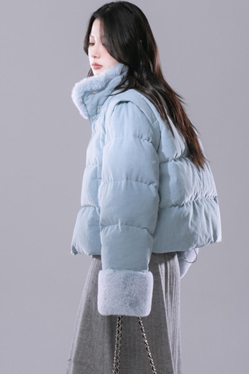 COTRE mist blue velvet detachable slivered waistcoat new national standard 90 white duck down jacket