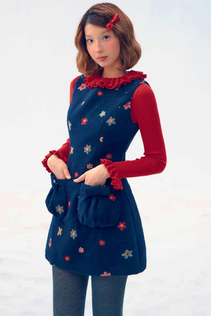 Embroidered Floral Wool Dress