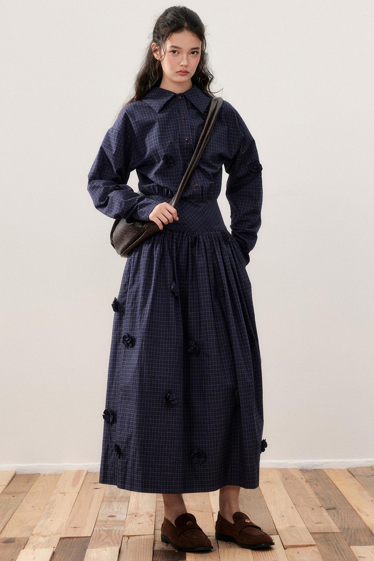 Three-Dimensional Plaid Shirt Dress