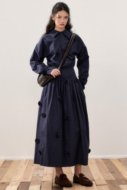 Three-Dimensional Plaid Shirt Dress