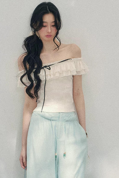 Schulterfreie Rüschenbluse