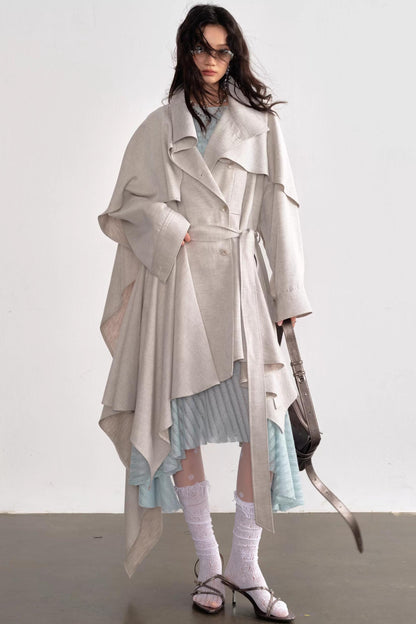 Gypsum White Linen Trench Coat