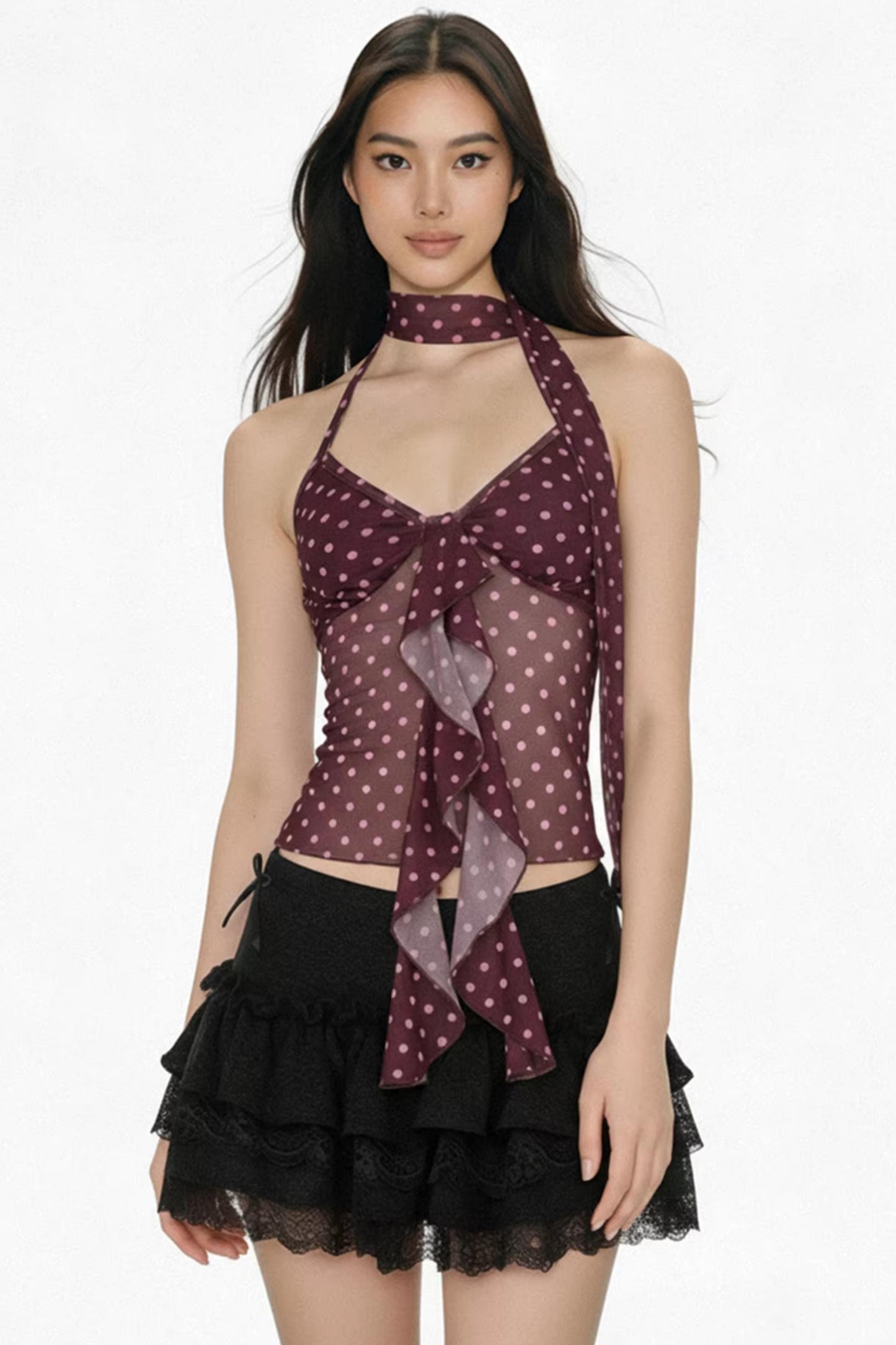 Farbblockiertes Mesh-Top