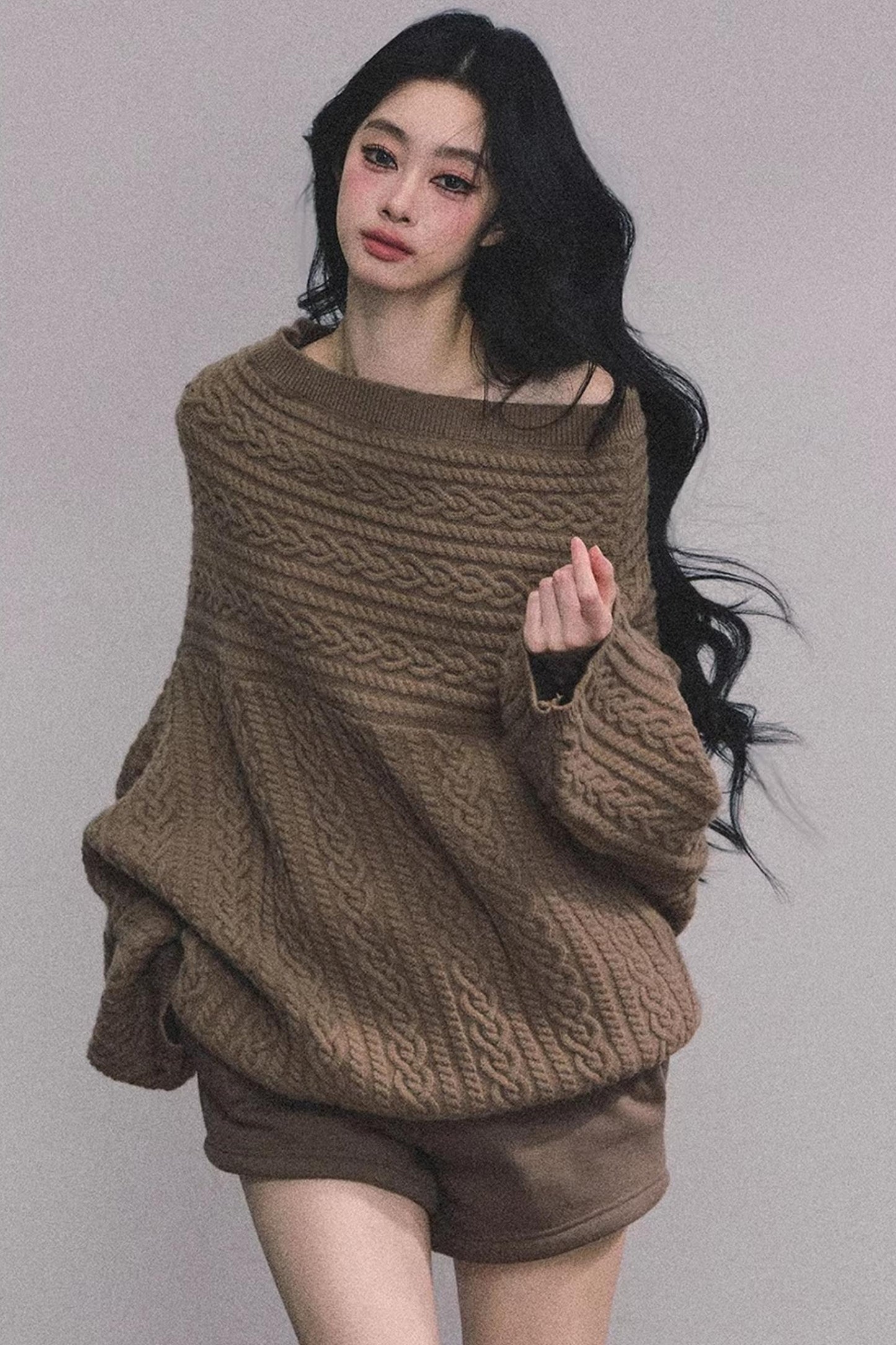 American Off-Shoulder Cable Sweater