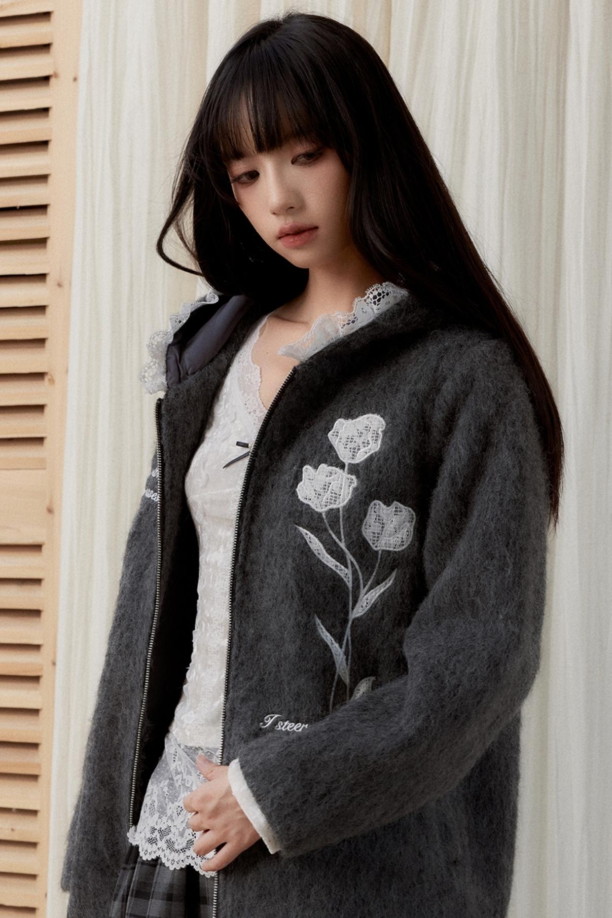 [10 31new popular new products] fragile shop winter old words embroidered hooded sweatshirt cardigan autumn and winter