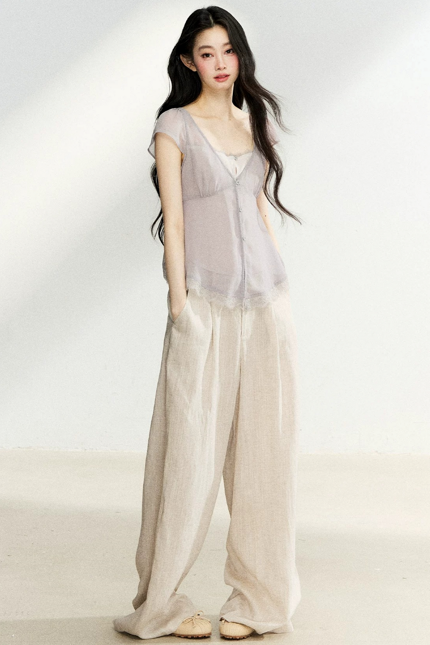 Lace Trim V-Neck Top