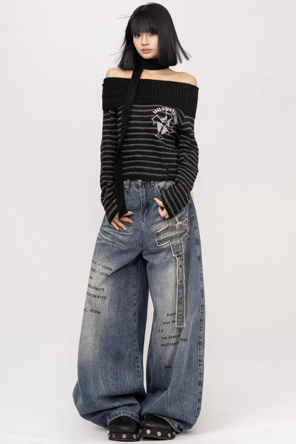 Light Sweet Asian One-Shoulder Knitted Sweater