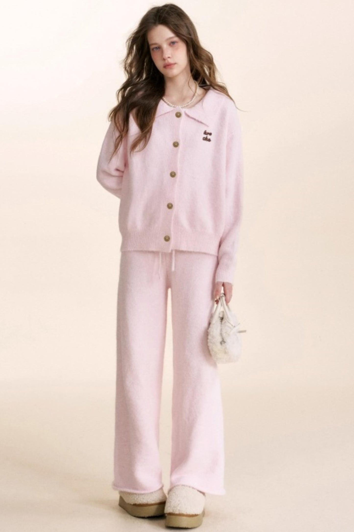 Velvet Contrast Lapel Cardigan Set-Up