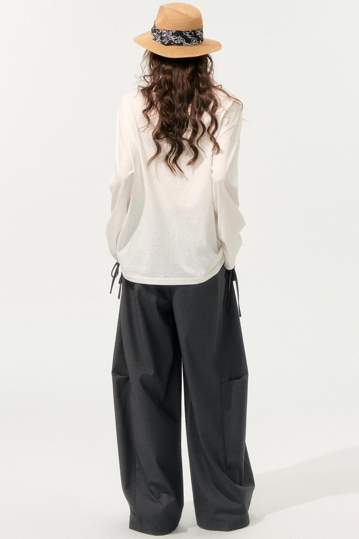 Lazy Sleeve Contrast Crew Neck Top