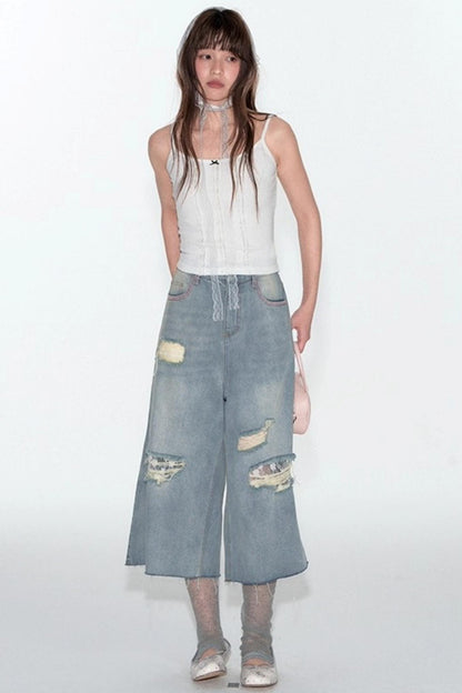 Summer Lace Ripped Wide-Leg Pants