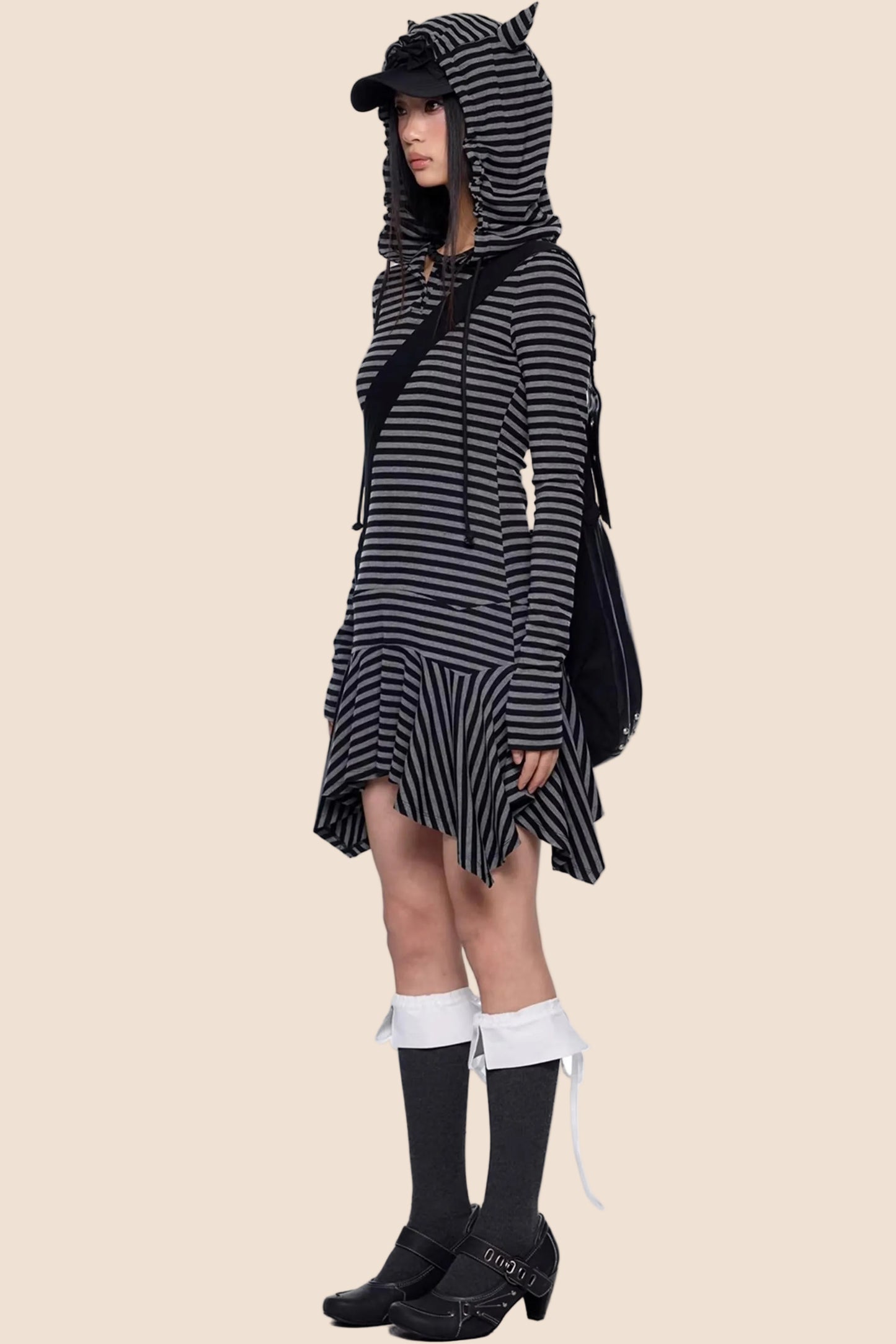 Retro Y2K Gestreiftes Kapuzenkleid