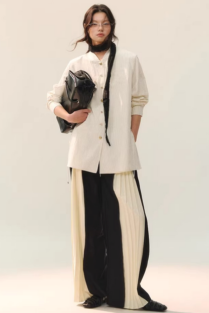 컬러 블록 더블 칼라 블라우스