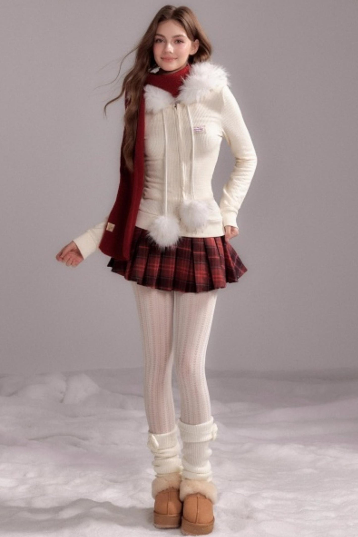 Knit Slim Detachable Fur Hooded Jacket