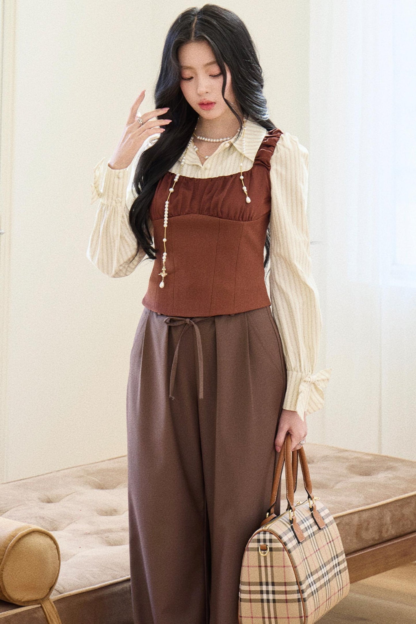 Striped Collar Vest Set-Up