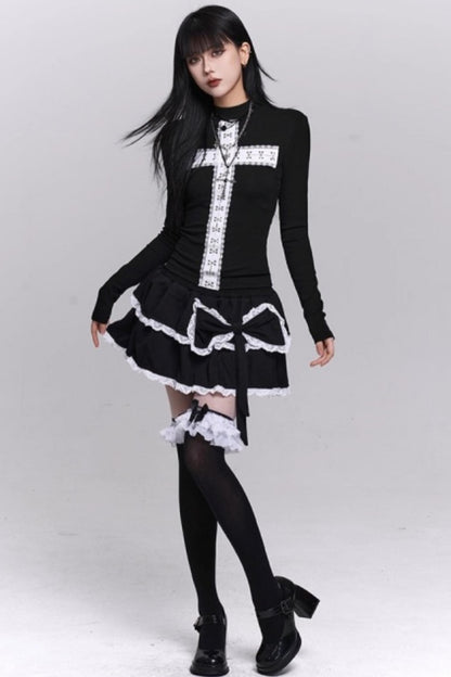 Gothic Cross Design Collar Top