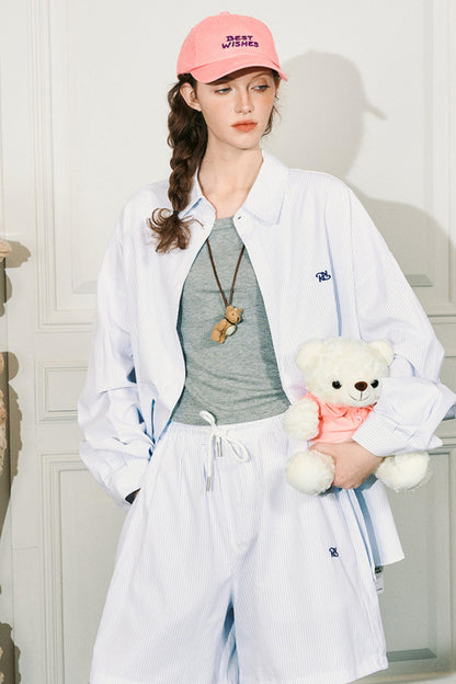 Sun Shield Striped Shirt & Shorts Set-Up