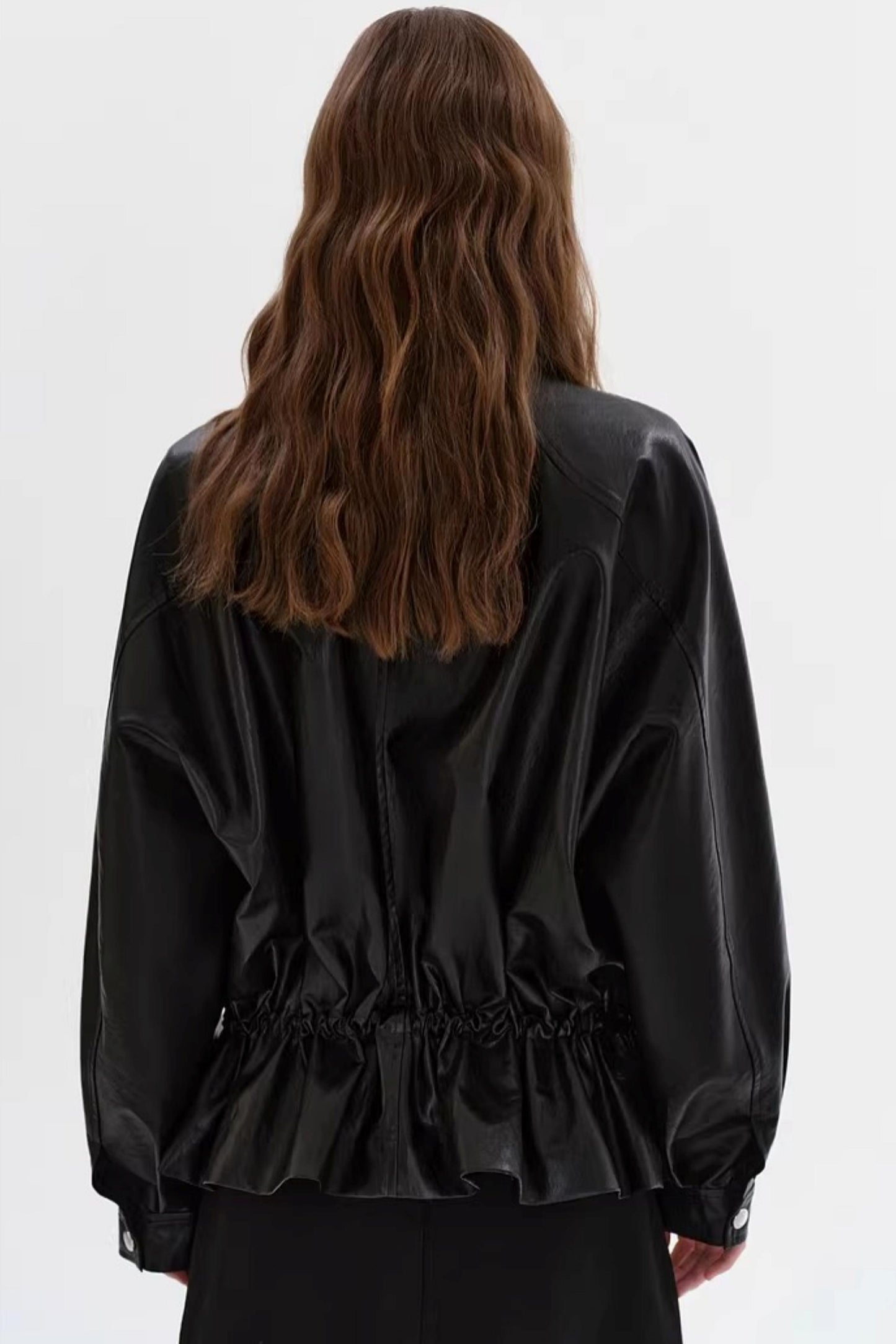 Black Leather Drawstring Jacket