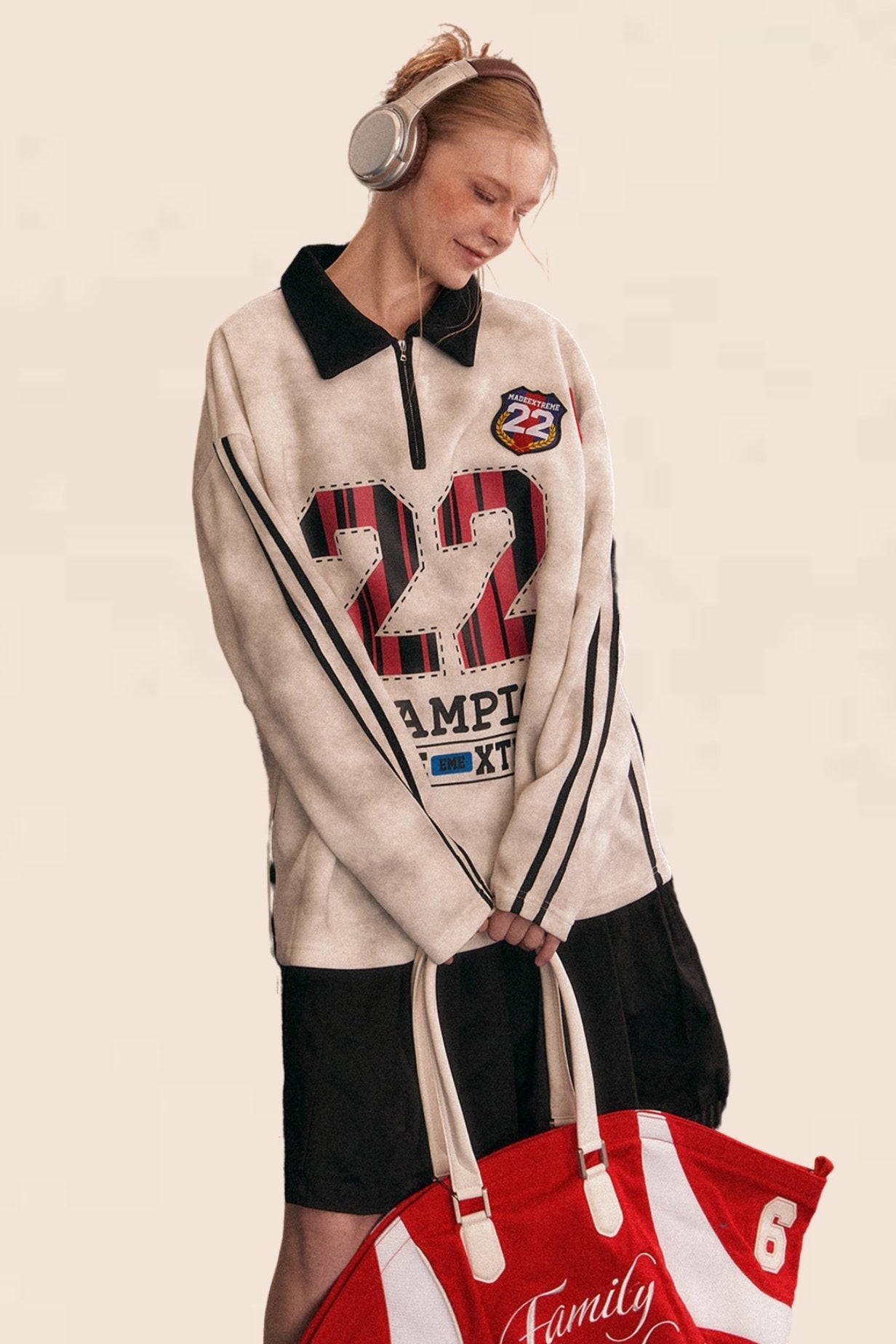 Vintage Striped Sleeed Sports Sweatshirt