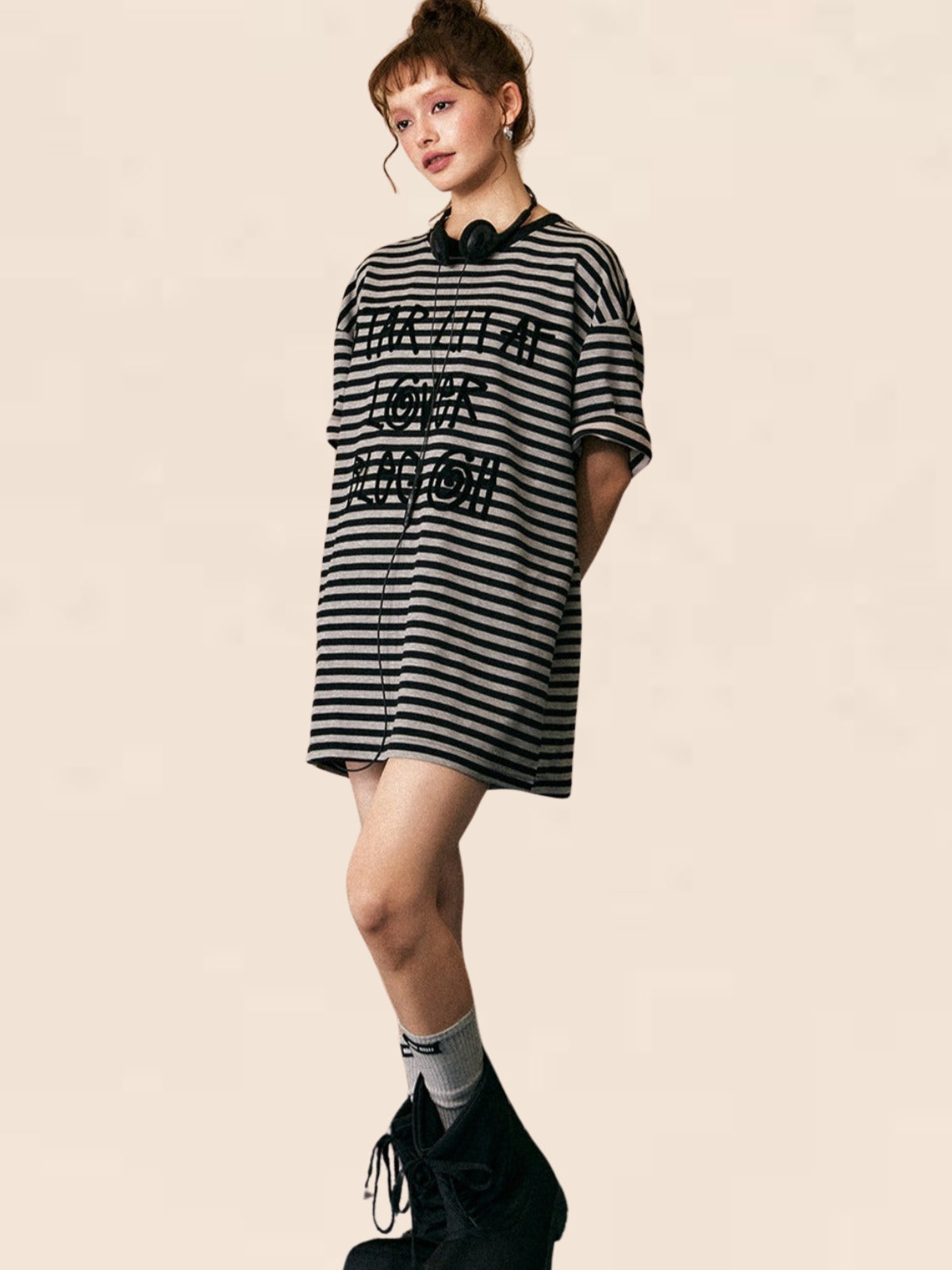 Stripes Print Raglan Top