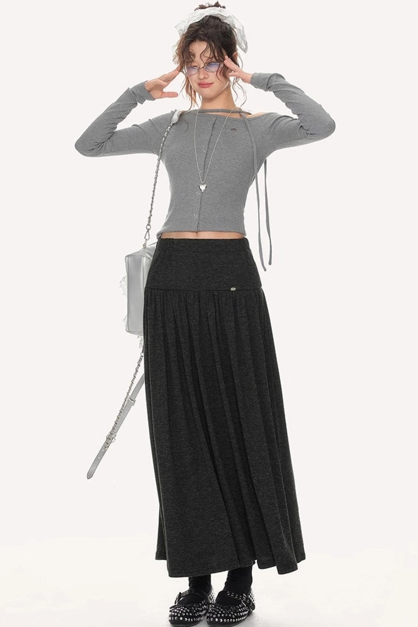 French Pleated Long Skirt