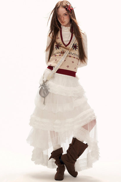 Mesh Asymmetrical Cloud Skirt