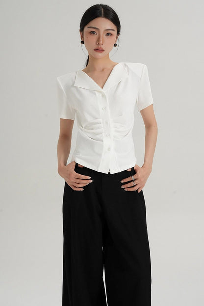 Pleated V-Neck Blouse