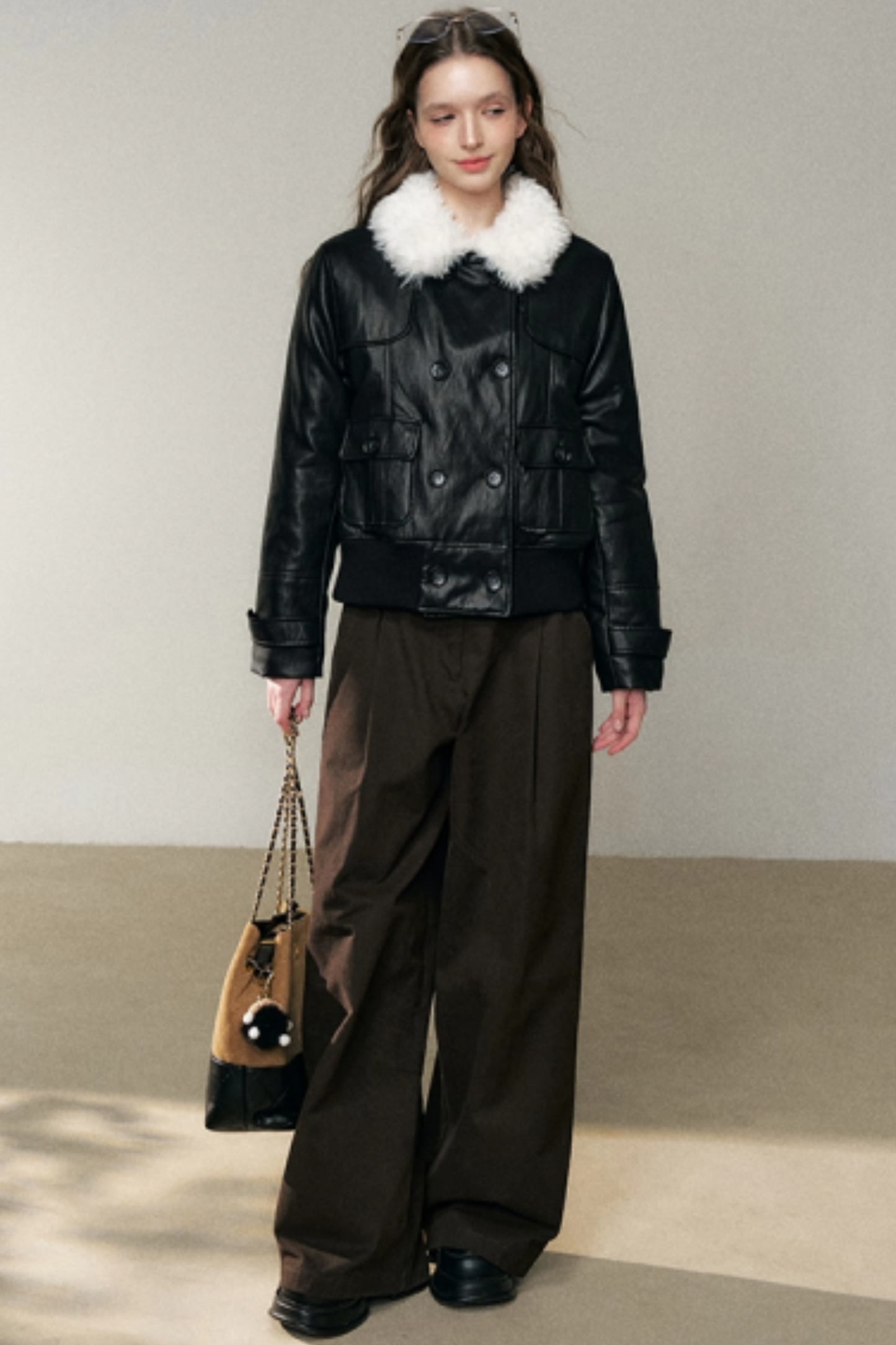 Thickened Double-Breasted Leather Coat