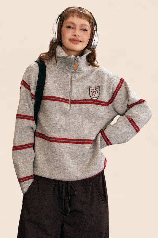 Half-Zip Turtleneck Polo Knit Top