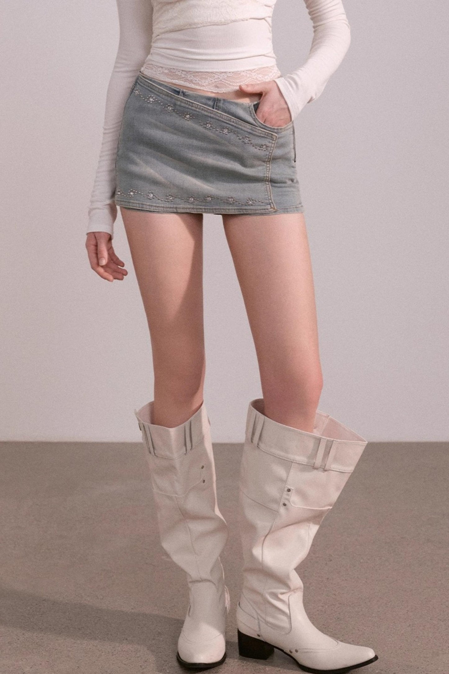 Slim A-Line Denim Skirt