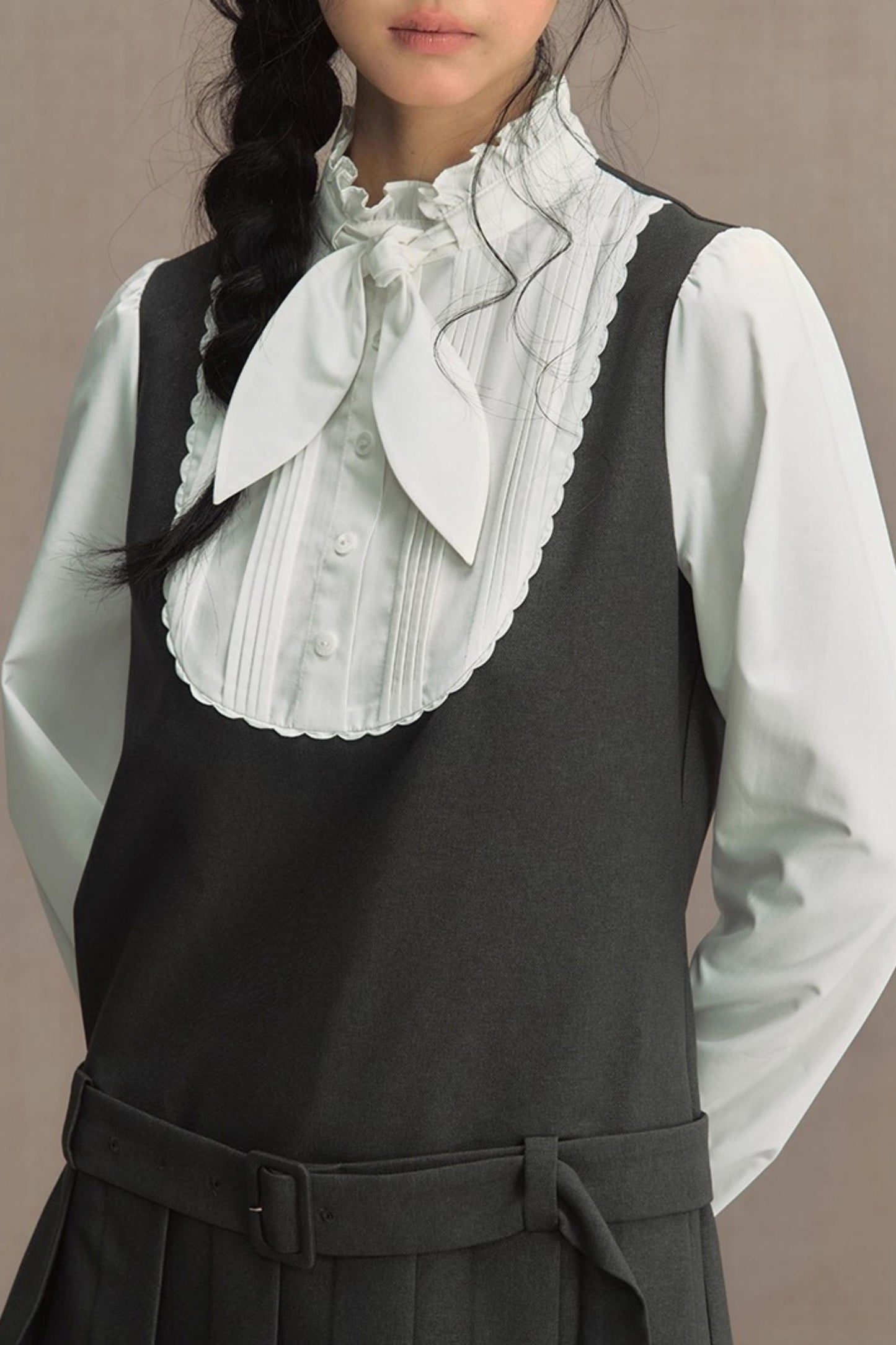 Fake Two-Piece Bow Lace-Up Shirt Dress