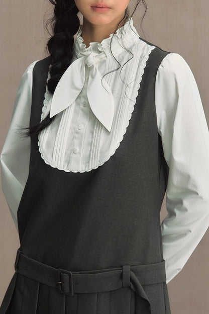 Fake Two-Piece Bow Lace-Up Shirt Dress