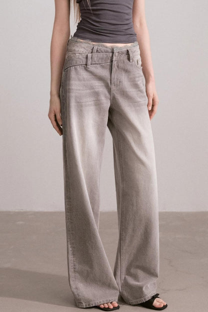 Vintage Lace-Waist Wide-Leg Jeans