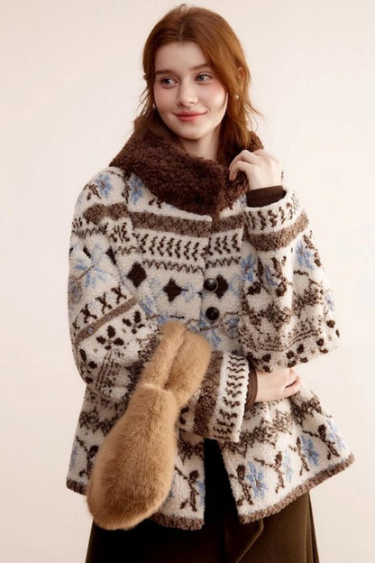 Fair Island Lamb Wool Hooded Coat