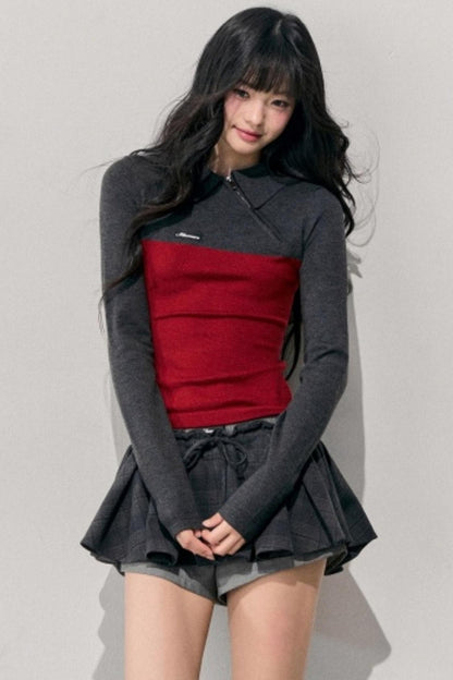 American Long-Sleeve Polo Collar Knit Top