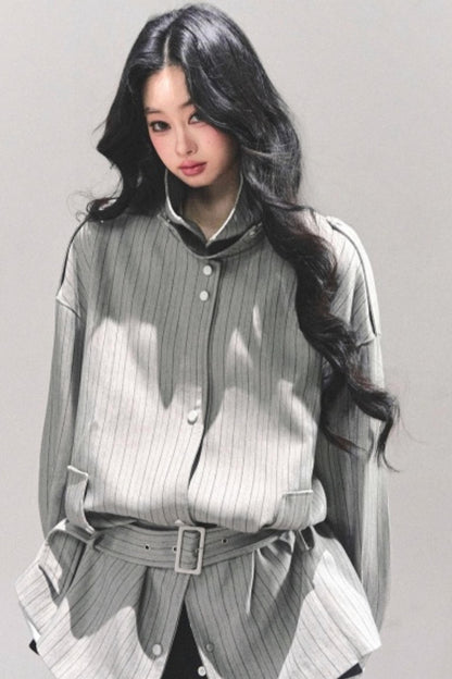 High-Neck Striped Jacket